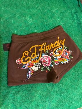 Ed Hardy Brown Tattoo-Graphic Women's Athletic Shorts